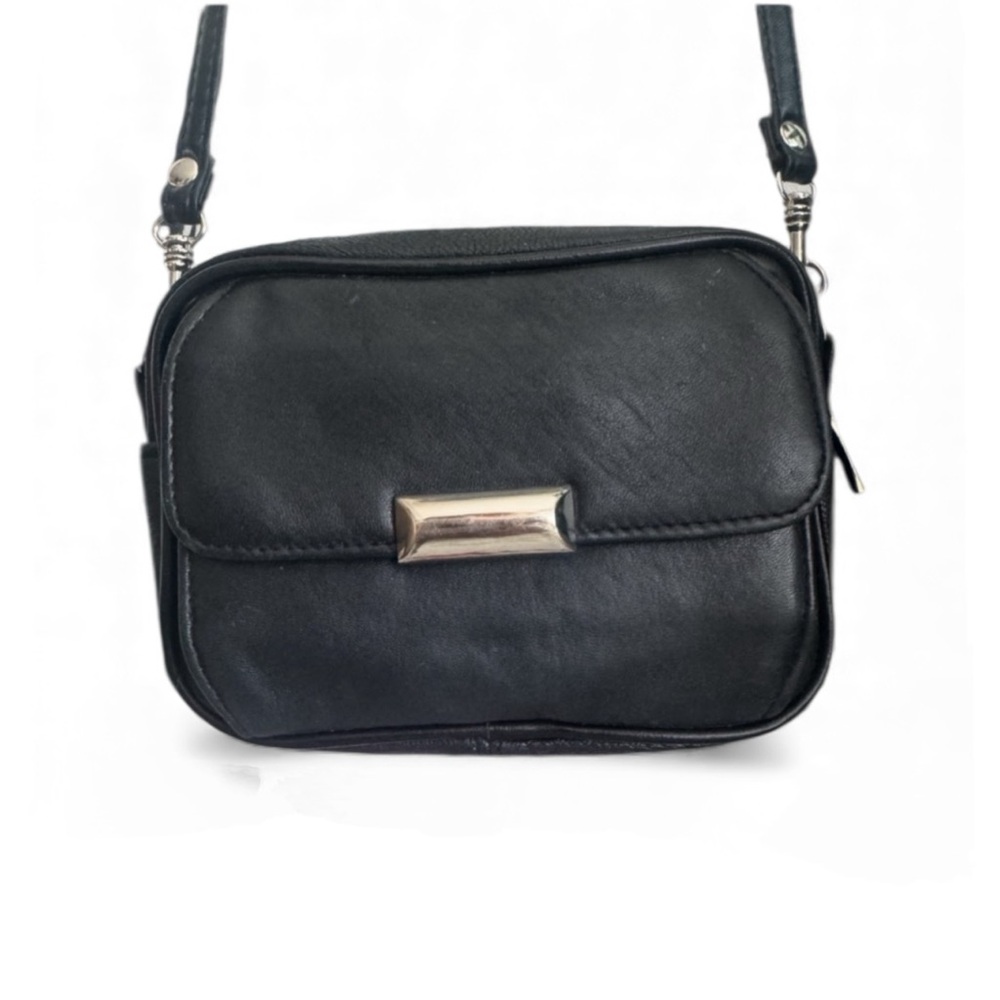 Vintage Black Leather Crossbody Bag Wallet Purse Hip Fanny Pak/Removable Strap